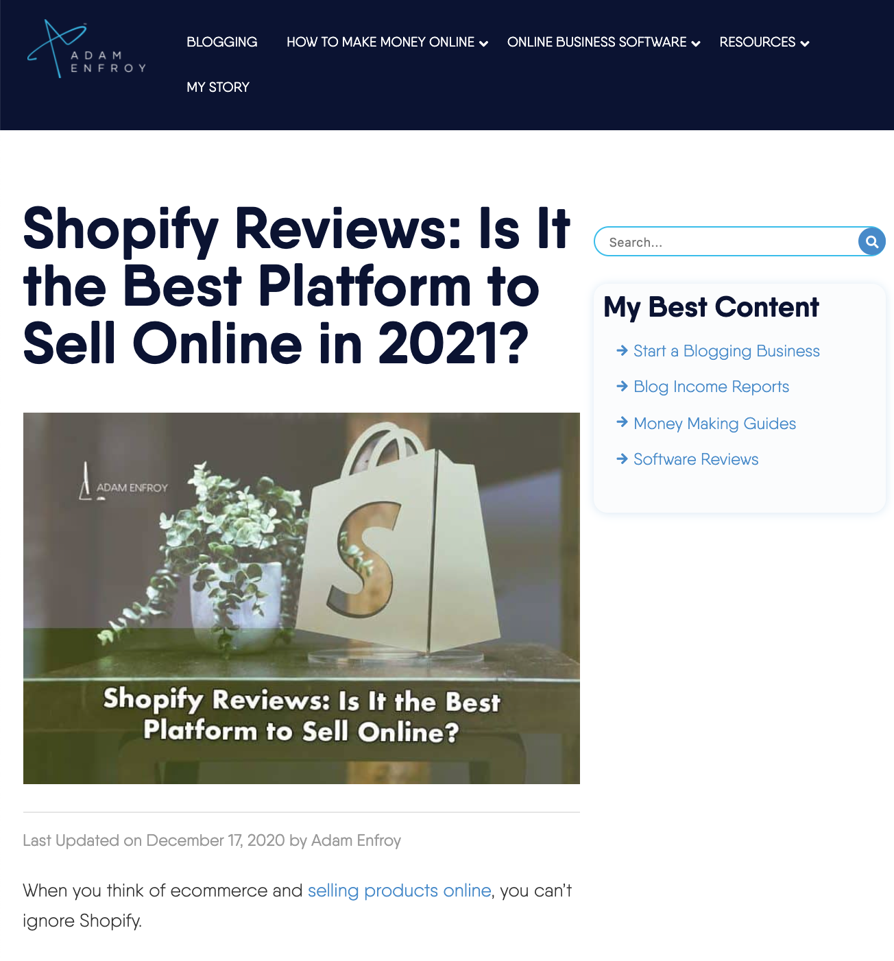 Home Business Ideas: Adam Enfroy – Shopify Review